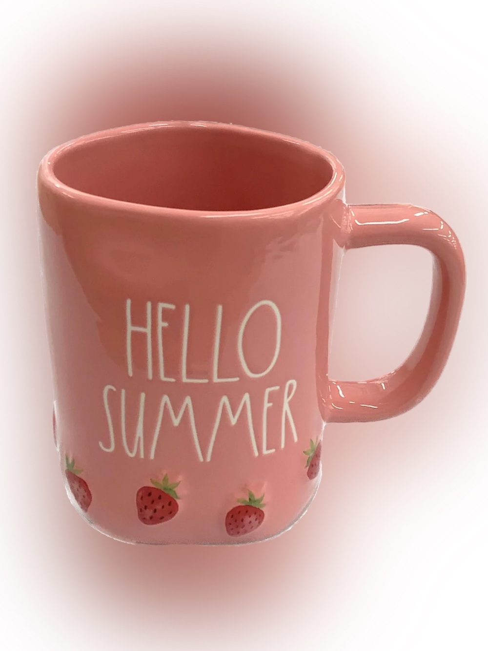 Rae Dunn Hello Summer Strawberry Mug Pink Coffee Cup Strawberries NEW Release